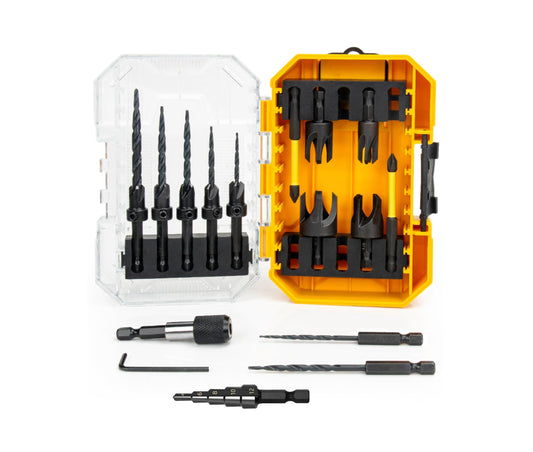 16PCS Countersink Drill Bit Set, Adjustable Depth Tapered Drill Bits with 4 Wood Plug Cutters & 1/4" Hex Shank, Counter Sink Drill Bit for Wood with Storage Box