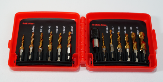 Titanium Combination Drill and Tap Bits Set with Quick Change Adapter, 13 PC SAE/Metric Screw Taps, 3-in-1 Bit Tool for Drilling, Tapping and Countersinking